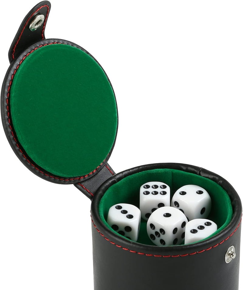 GWHOLE Leather Dice Cup Set with Storage Compartment Felt Lining Shaker with 5 Dot Dices for Farkle Yahtzee Games Playing Birthday Gift, Green - Image 3